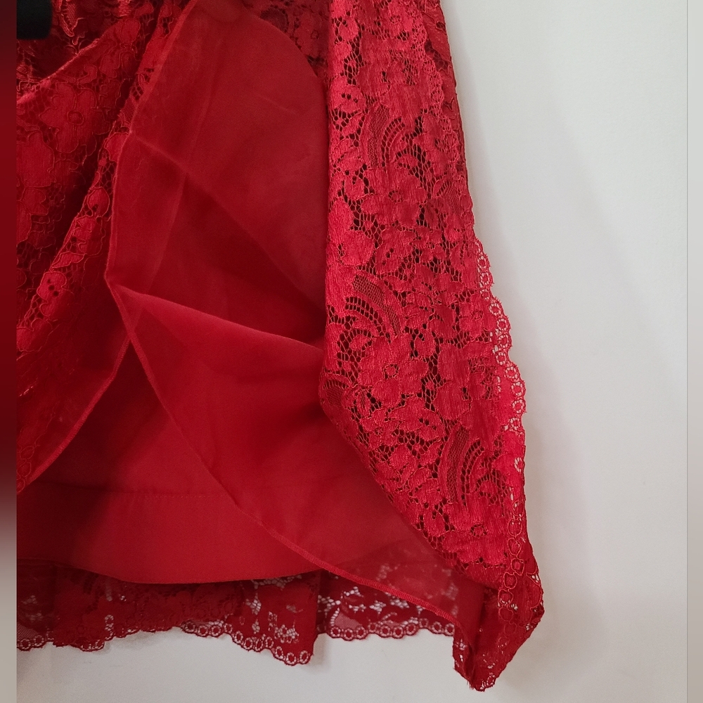 Alice + Olivia Kappa Lace A-line Dress Deep Ruby Red Sz 10 - Picture 7 of 13
